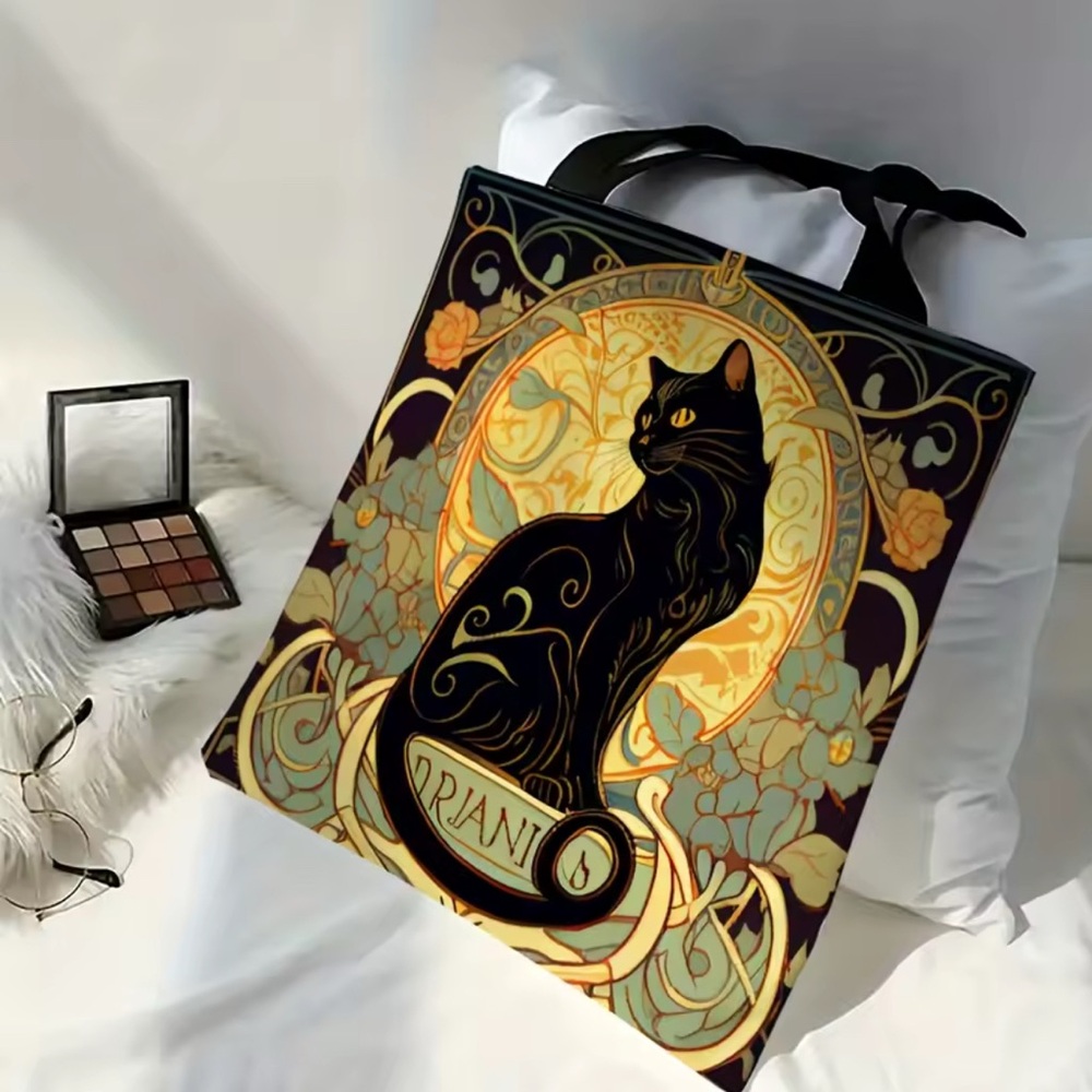 Colorful Cat Tote Linen Canvas Bag - Picture 2 of 2